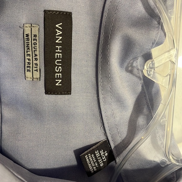 Van Heusen Mens 19-neck 3XL XXXL regular fit long sleeve Blue wrinkle Free - Picture 3 of 8